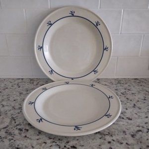 2 Friendship Roseville Pottery 10" Cream and Blue Dinner Plates